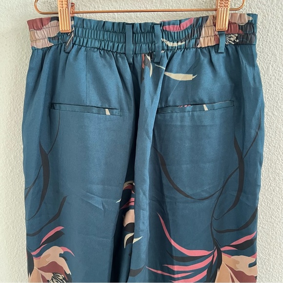Zara Woman Silky Blue Floral Wide Leg Pants Contemporary US Small - Picture 9 of 11